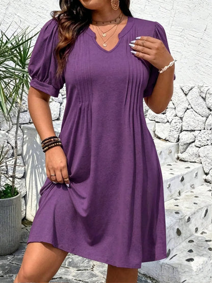 V-Neck Bubble Sleeve A-Line Dress – Casual Summer Sundress