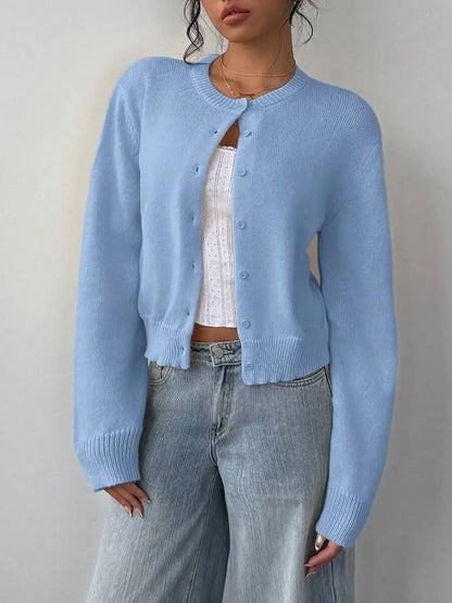Button Front Sweater Cardigan – Fitted Long Sleeve Knit Cardigan