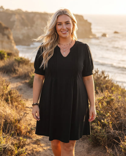 V-Neck Bubble Sleeve A-Line Dress – Casual Summer Sundress