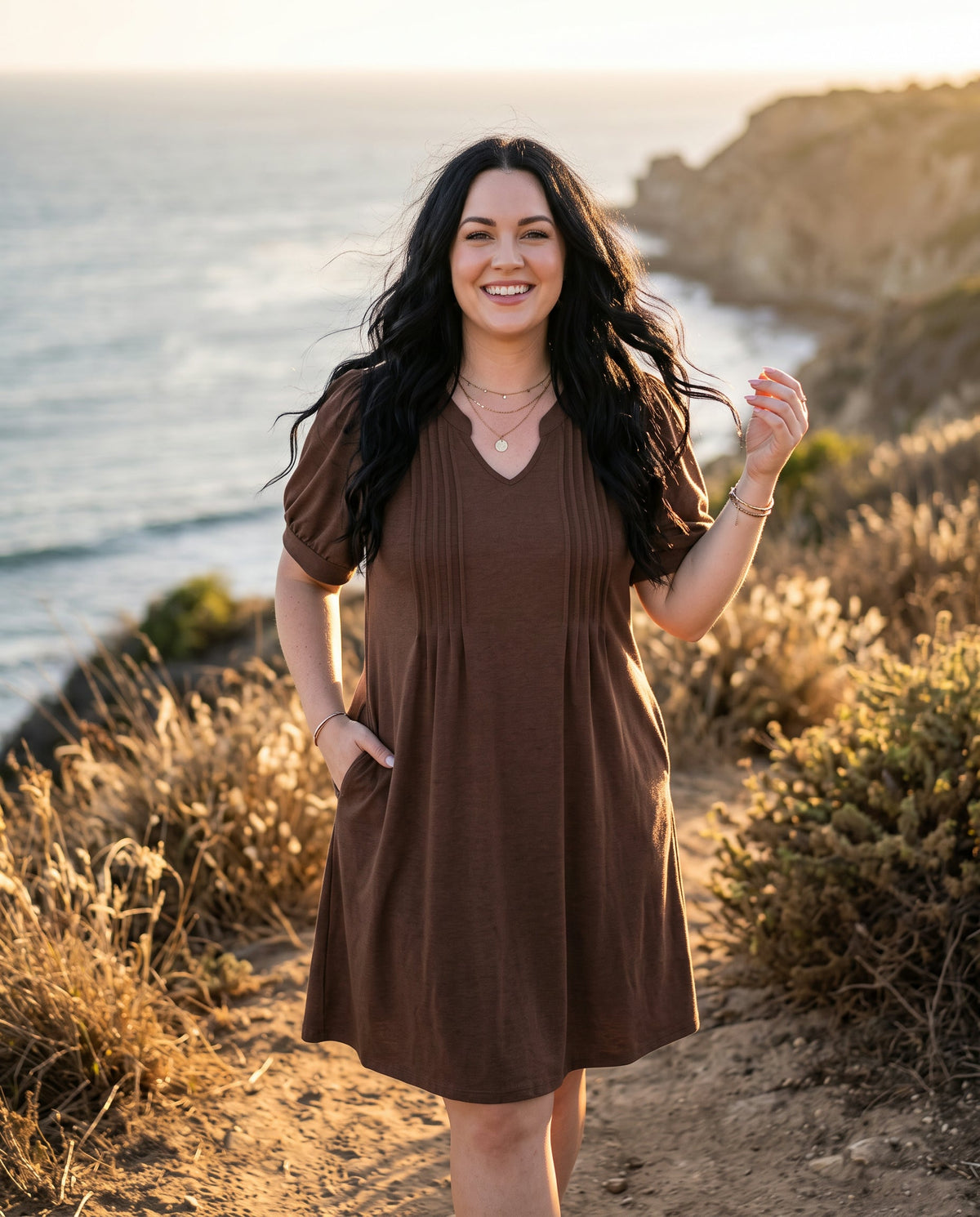 V-Neck Bubble Sleeve A-Line Dress – Casual Summer Sundress