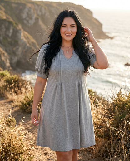 V-Neck Bubble Sleeve A-Line Dress – Casual Summer Sundress