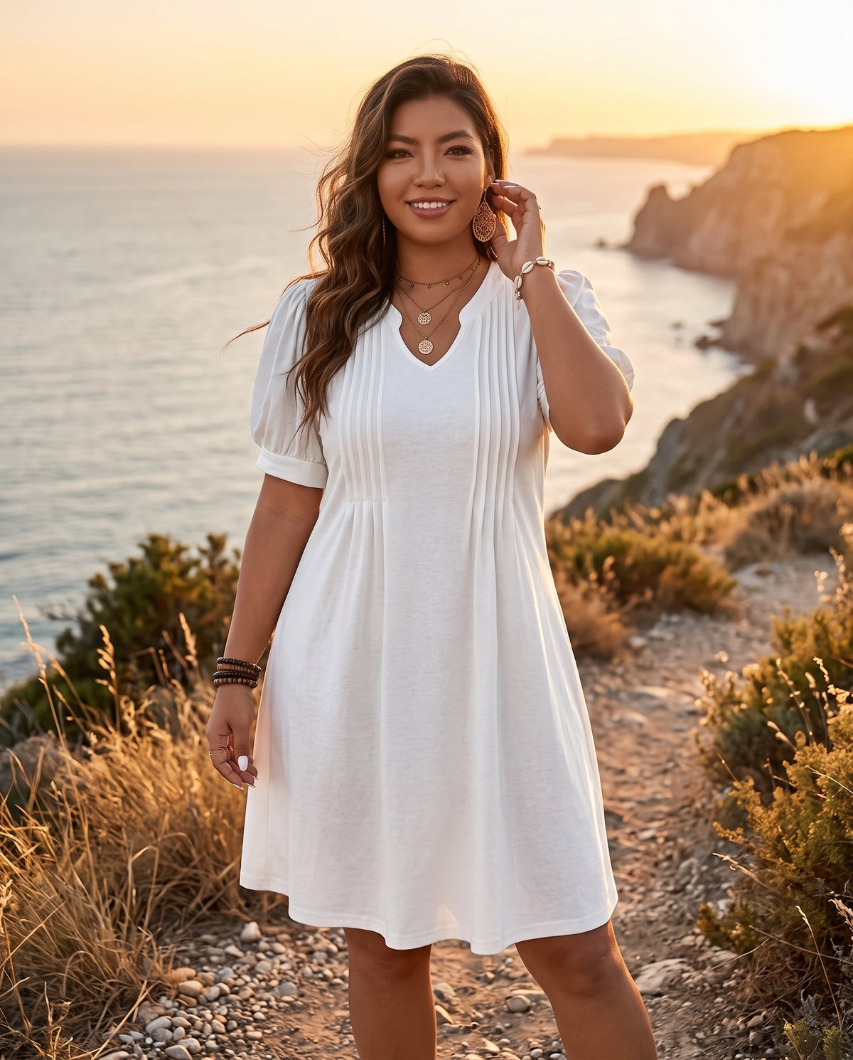 V-Neck Bubble Sleeve A-Line Dress – Casual Summer Sundress