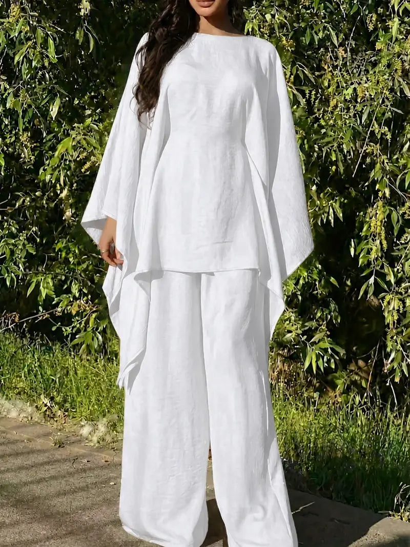 Minimalist 2-Piece Set – Long Hoodie Top & Wide Leg Pants Outfit