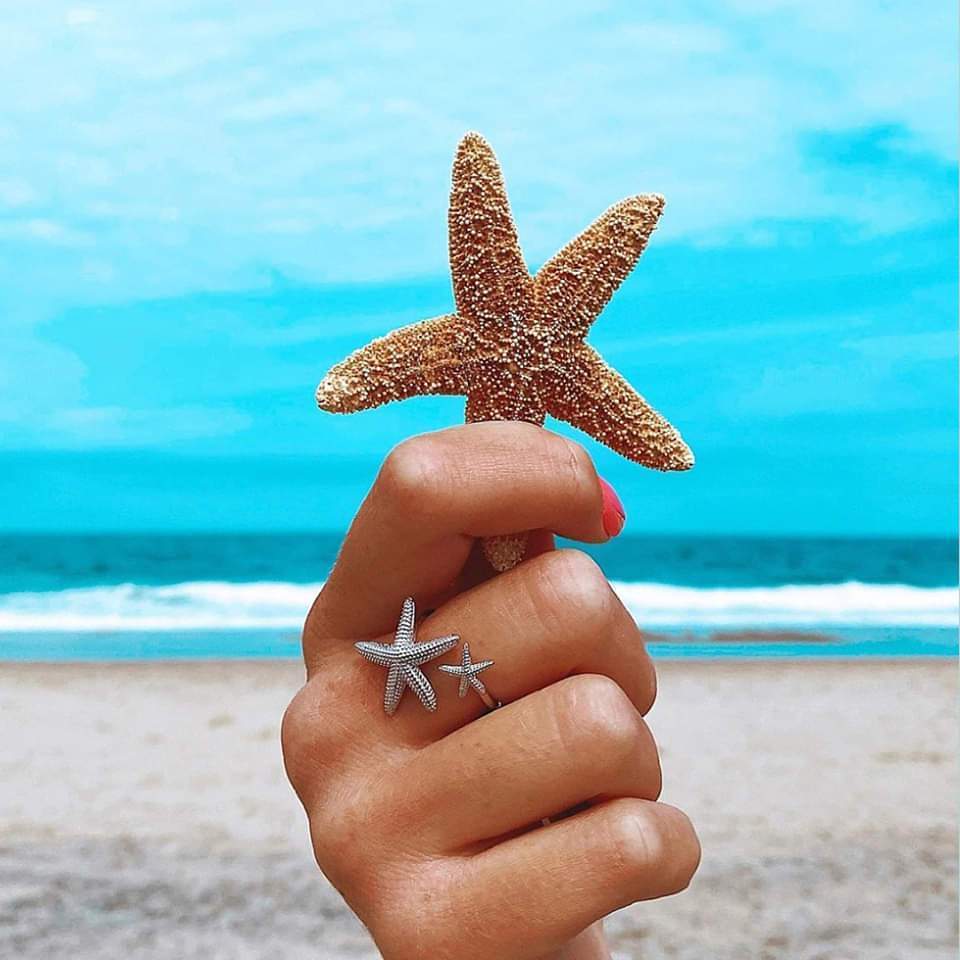Anillo Ajustable de Plata y Oro con Motivo de Estrella de Mar