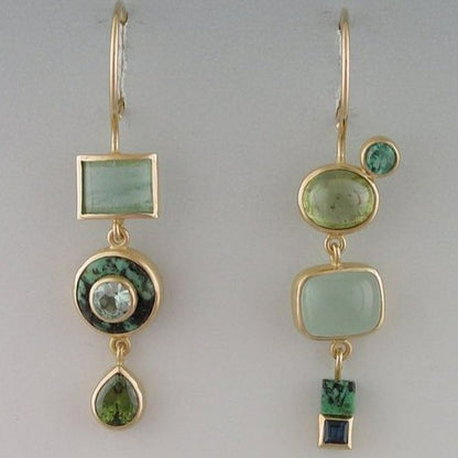 Boucles d’Oreilles Vintage Pendantes Ornées de Pierres Vertes