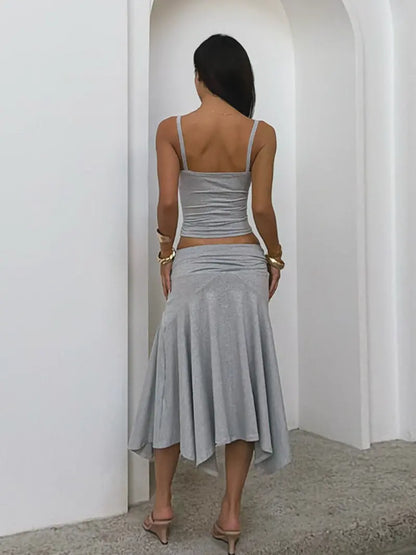 Halter Top & Pleated Skirt Set – Chic Sleeveless Summer Outfit