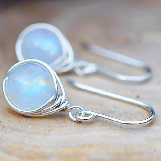 Pendientes Refinados de Gota de Plata con Piedra Luna