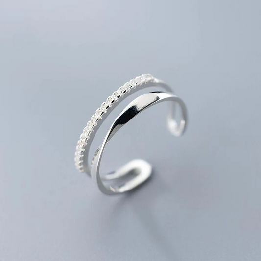 Adjustable Silver Ring with Cubic Zirconia