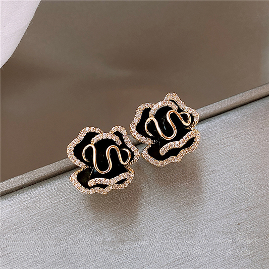 Pendientes de Oro con Flor de Loto Negra