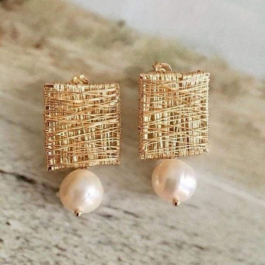 Pendientes Vintage de Hilo de Oro con Perlas