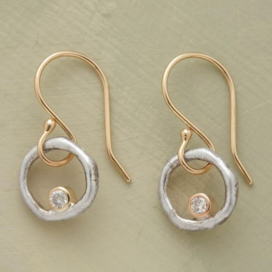 Vintage Gold and Silver Earrings with Cubic Zirconia