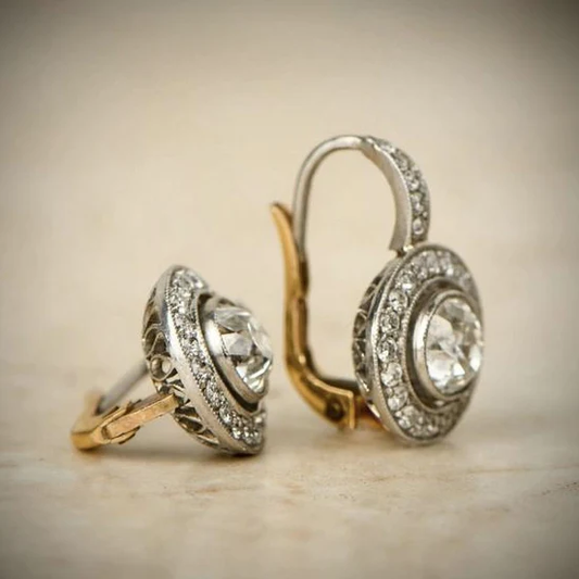 Vintage Two-Tone Gold and Silver Earrings with Crystals
