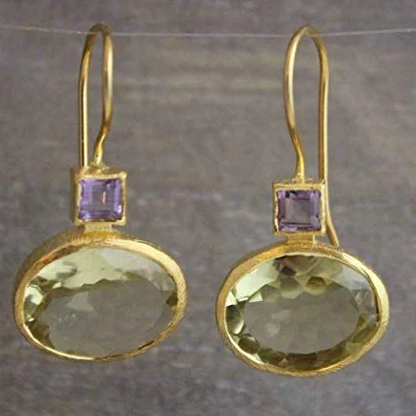 Boucles d’Oreilles Vintage Serties de Cristaux Vert Doré