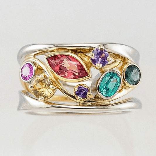 Bague Vintage en Or et Argent aux Tons Multicolores