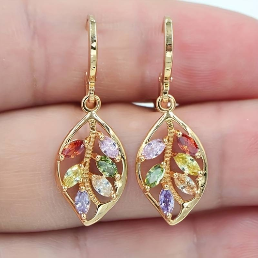 Orecchini Vintage Foglia con Cristalli Multicolore