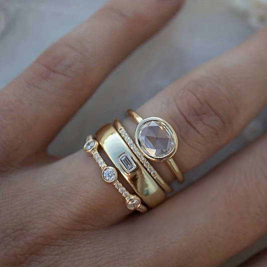 Golden Ring Set with Cubic Zirconia
