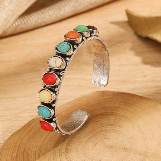 Vintage-Style Multicolour Silver Bracelet