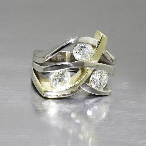 Vintage Gold and Silver Ring with Cubic Zirconia