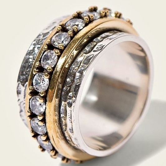 Vintage Two-Tone Gold and Silver Ring with Cubic Zirconia