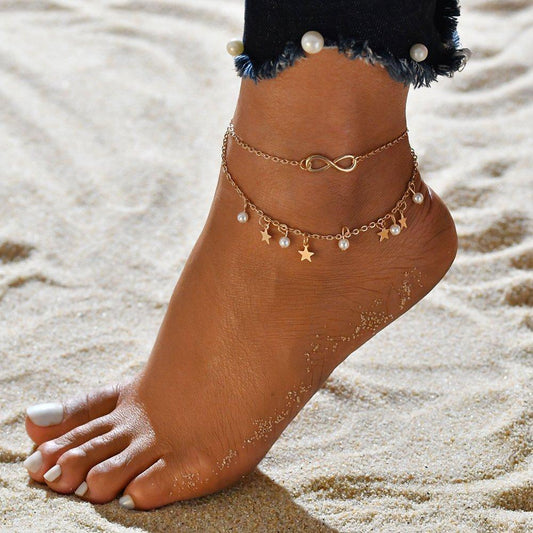 Infinity Anklet with Pearls and Stars
