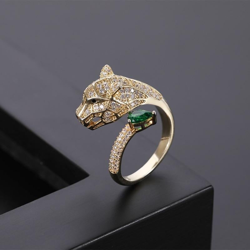 Verstellbarer Leoparden-Ring mit Zirkonia