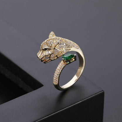 Verstellbarer Leoparden-Ring mit Zirkonia